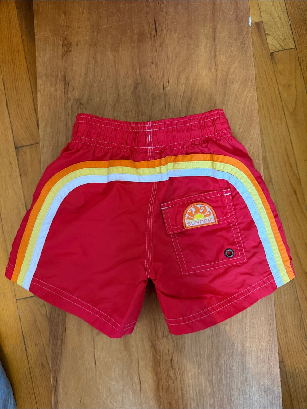 Sundek Red Boys' Retro Rainbow Stripe Swim Shorts
